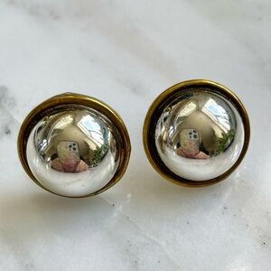 Silver and Gold Dome Button Earrings - Women Jewelry